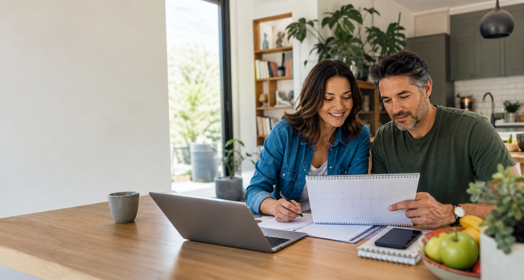 Adults around age 40 reviewing a practical health plan